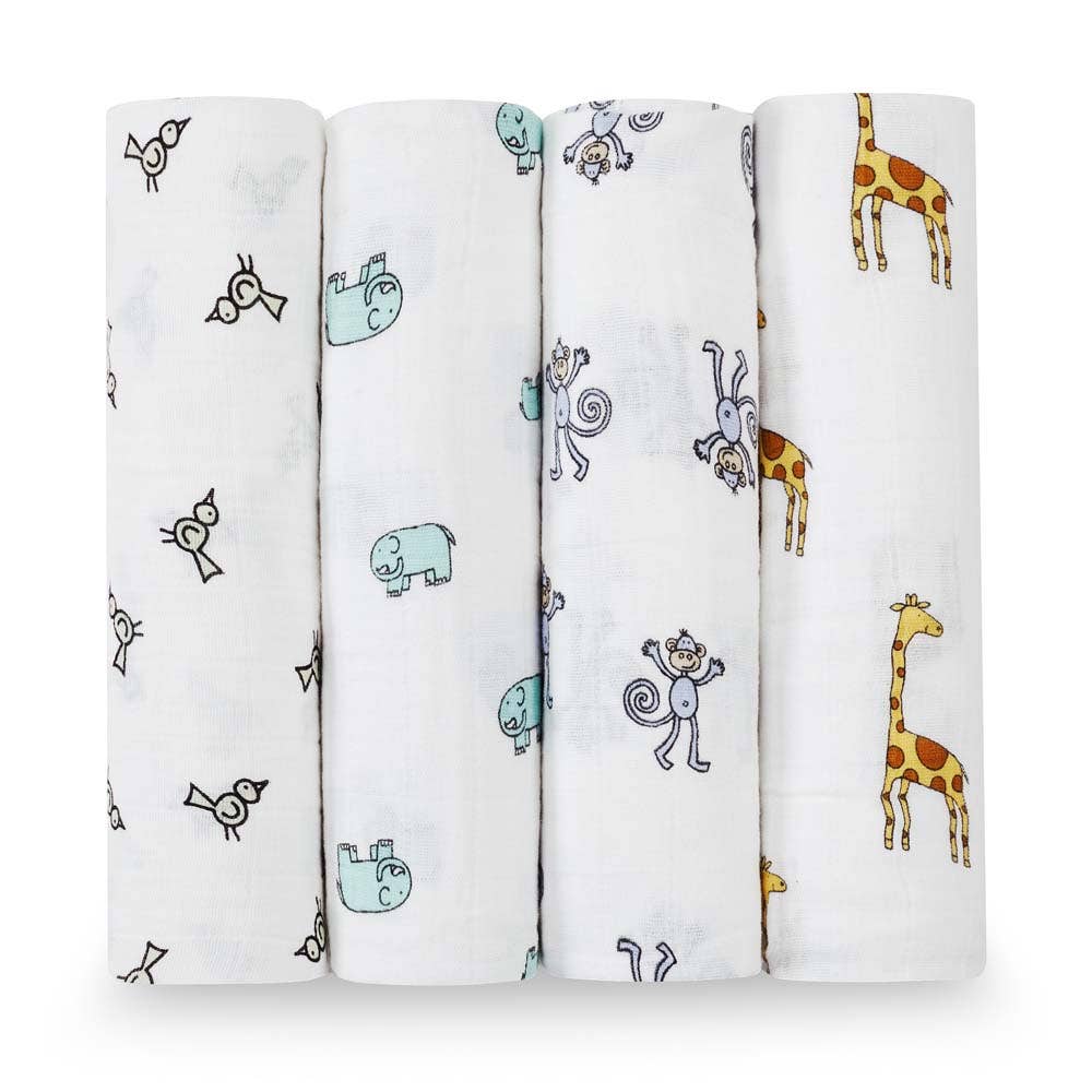 Jungle Jam Classic Muslin Large Swaddle Blankets - 4 Pack